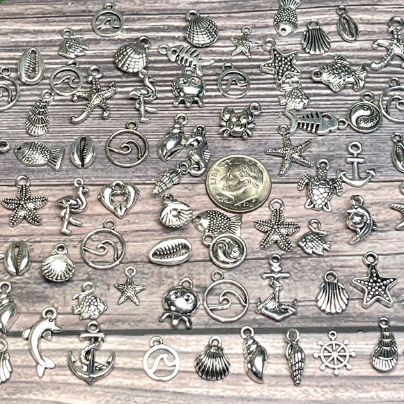 100pc Tib Silver NAUTICAL Mini Charms & MORE JEWELRY KEYCHAIN MAKING DIY BUNDLE - Picture 11 of 16